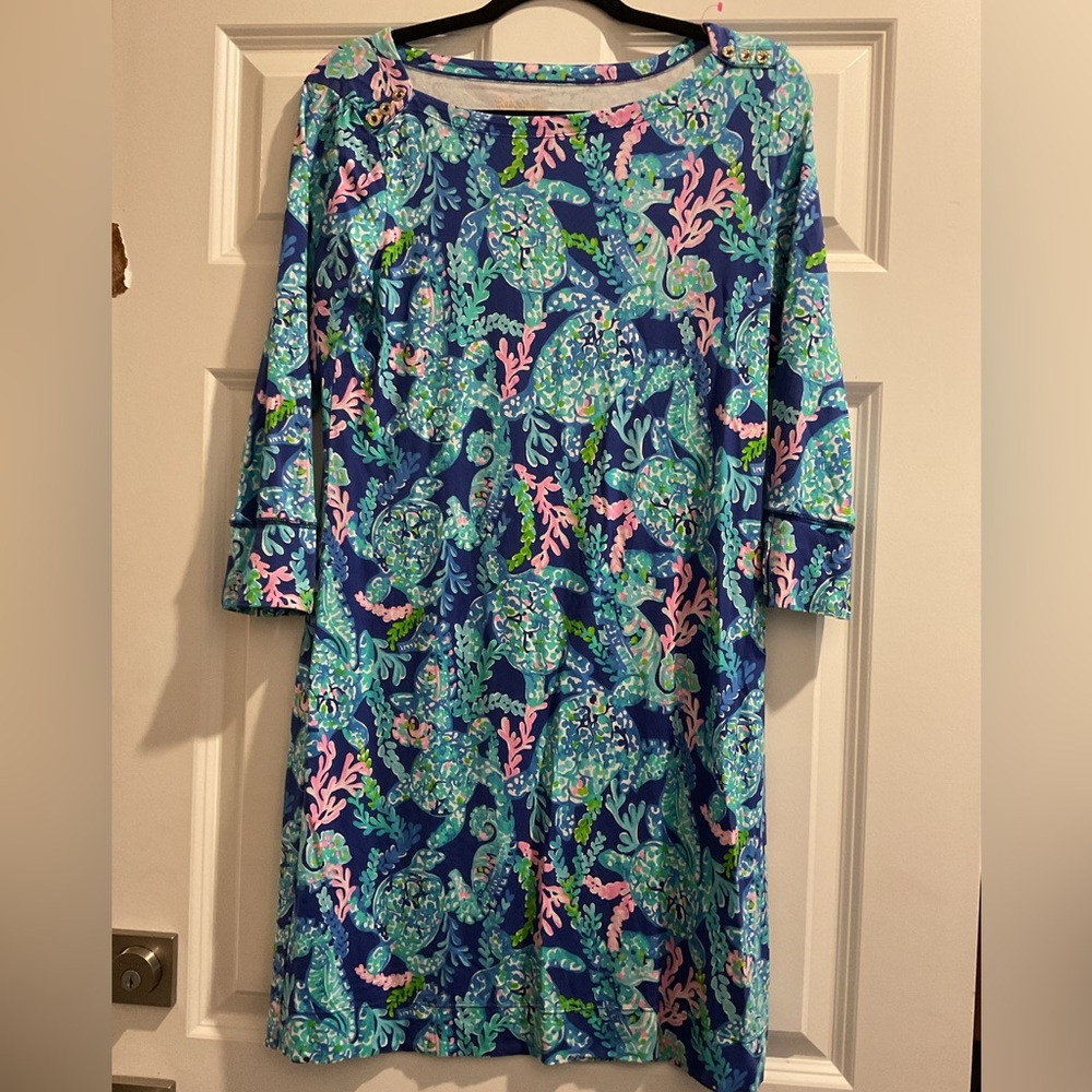 Lilly Pulitzer Vibrant Blue and Pink Leaf Dress